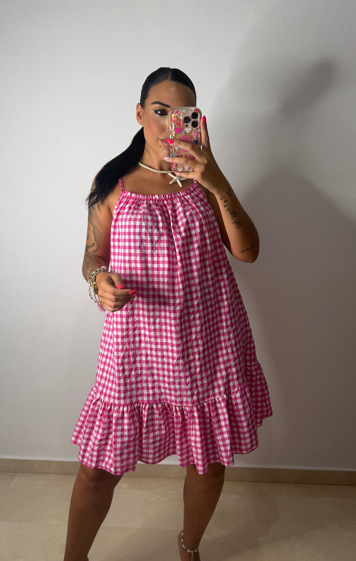 VESTIDO VICHY FUCSIA