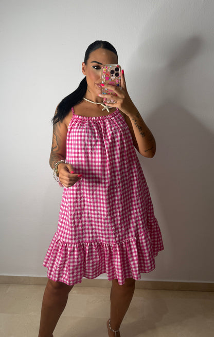 VESTIDO VICHY FUCSIA