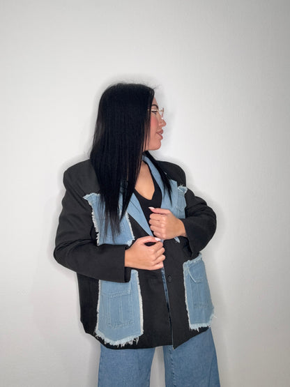 BLAZER OVERSIZE DENIM COMBI BLACK