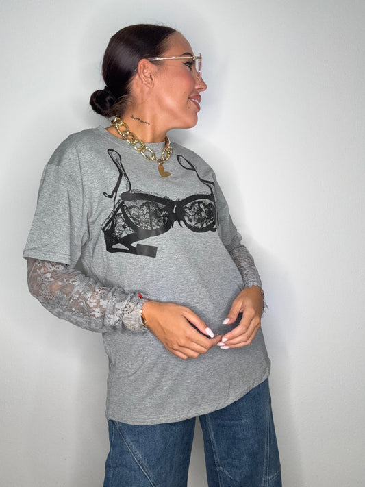 CAMISETA BRALETTE ENCAJE GREY