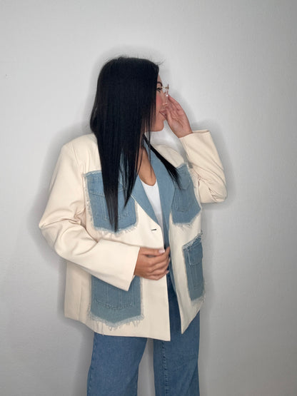 BLAZER OVERSIZE DENIM COMBI BEIGE