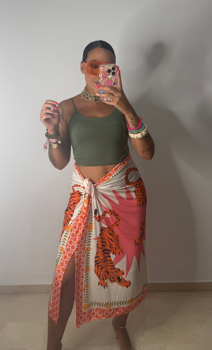 FALDA PAREO MIDI TIGER