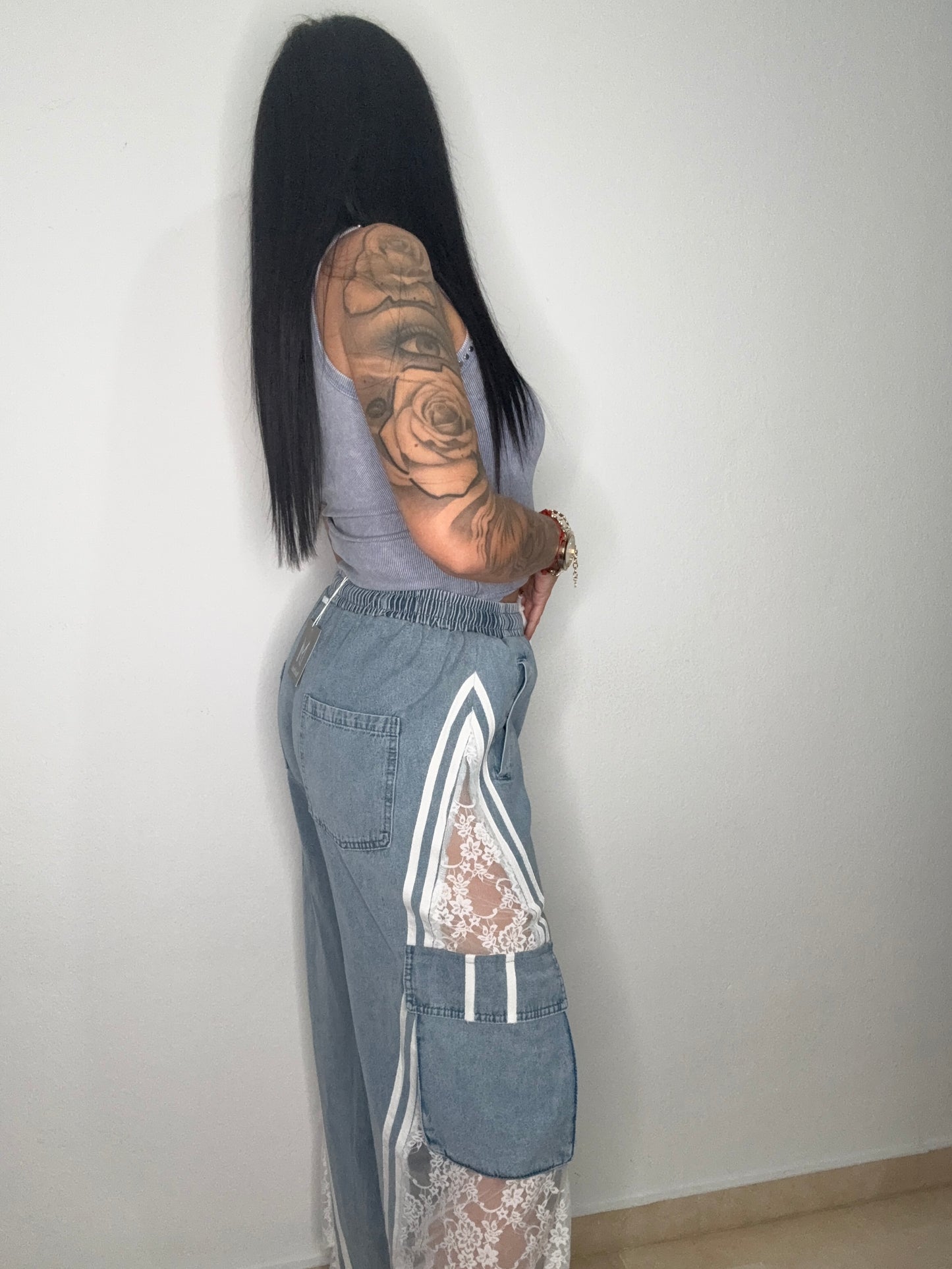 PANTALÓN DENIM COMBI LACE