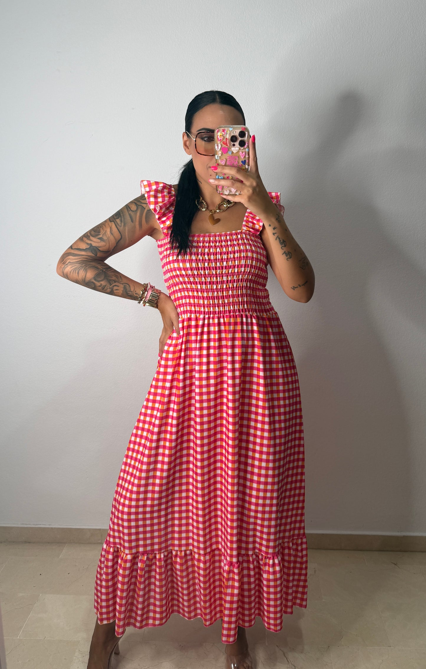 VESTIDO VICHY FLÚOR PINK