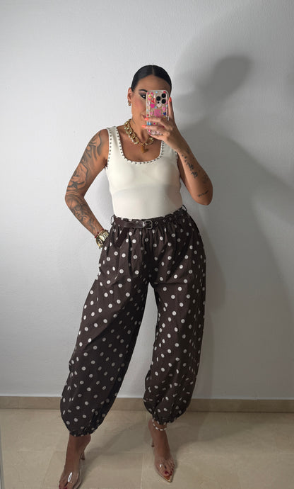PANTALÓN GLOBO POLKA DOT BROWN