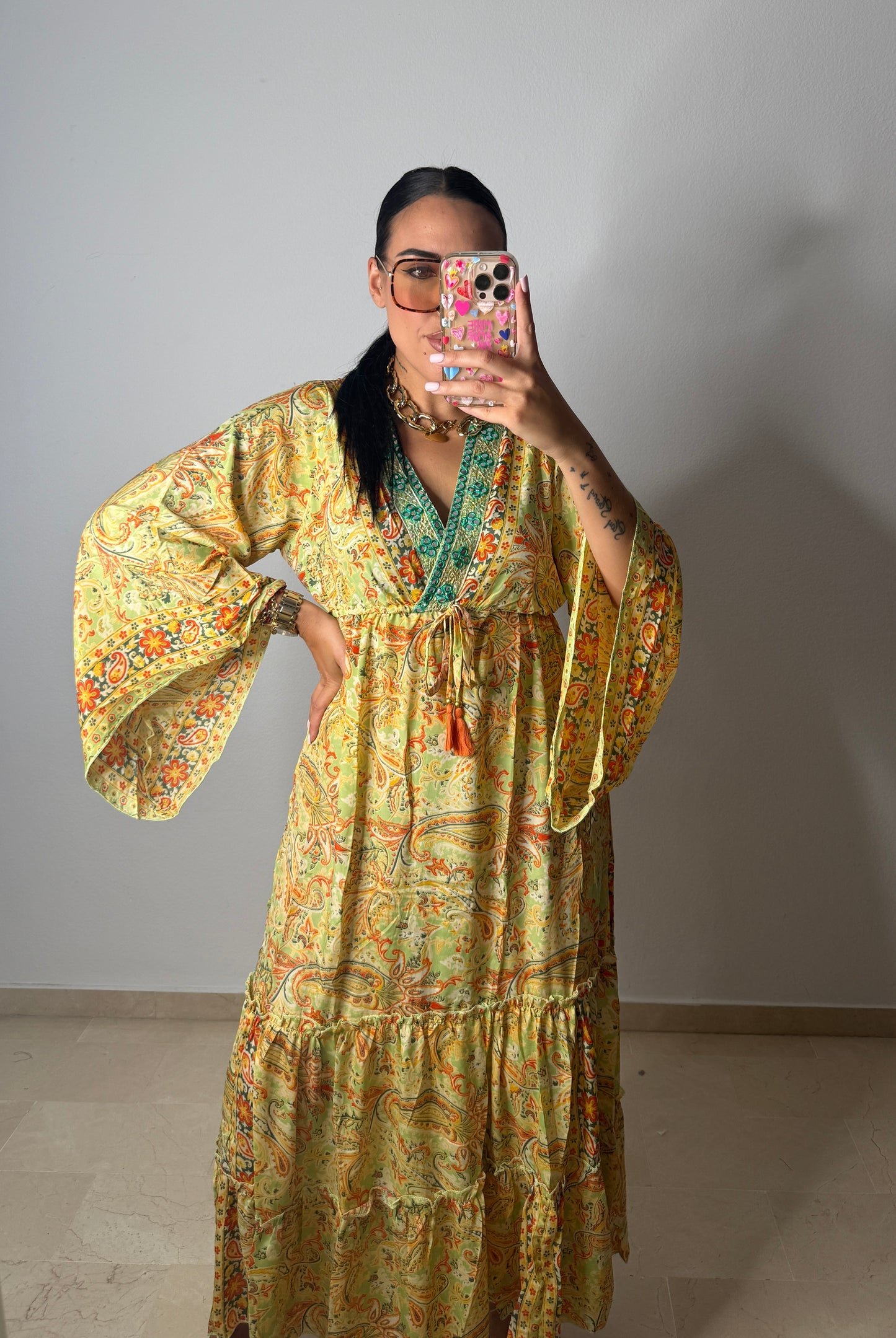 VESTIDO BOHÖ ESPEJOS YELLOW