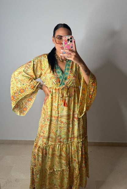 VESTIDO BOHÖ ESPEJOS YELLOW