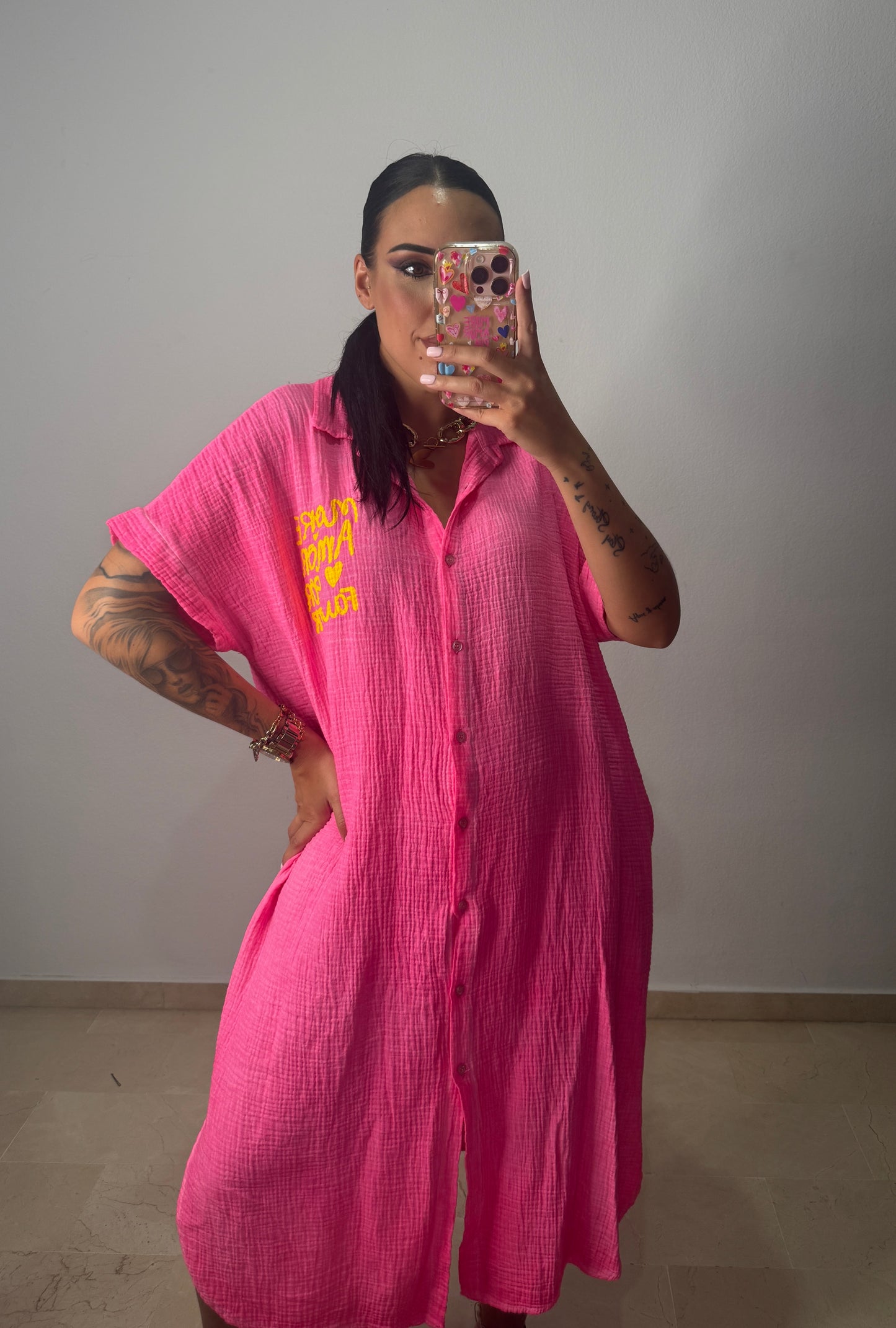 VESTIDO CAMISERO FLÚOR PINK
